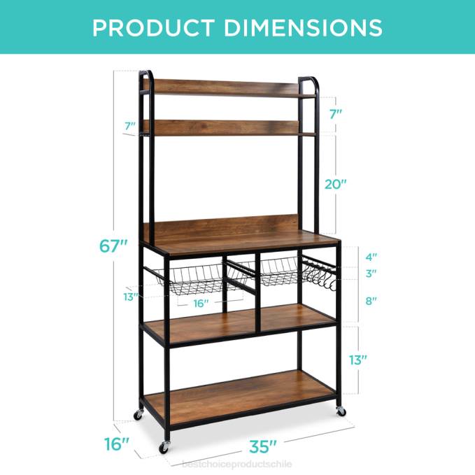 accesorio Best Choice Products Rejilla para panadero a contra altura con ruedas con bloqueo y pies ajustables marrón/negro08BN702