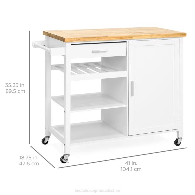 accesorio Best Choice Products carro de isla de cocina móvil blanco08BN1301