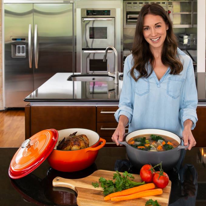 accesorio Best Choice Products utensilios de cocina de horno holandés de hierro fundido con esmalte y mangos gris08BN326