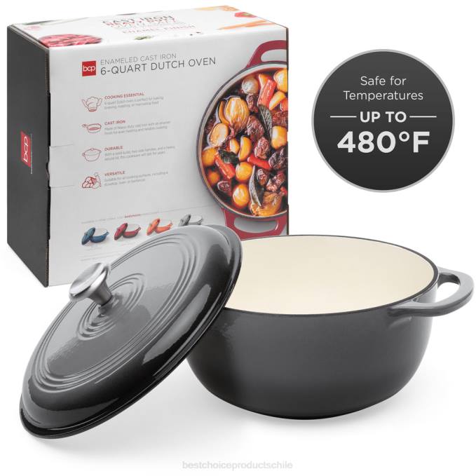 accesorio Best Choice Products utensilios de cocina de horno holandés de hierro fundido con esmalte y mangos gris08BN326