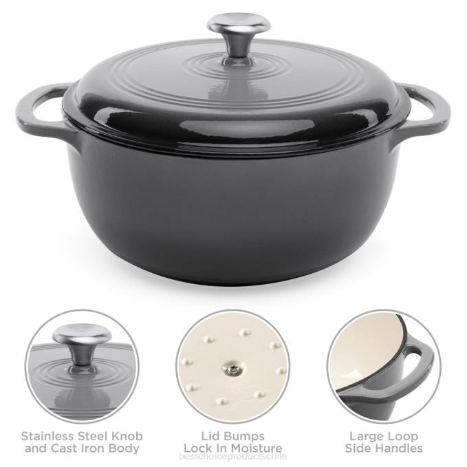 accesorio Best Choice Products utensilios de cocina de horno holandés de hierro fundido con esmalte y mangos gris08BN326