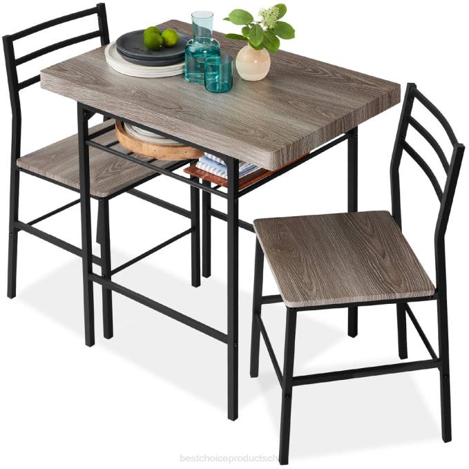 accesorio Best Choice Products Juego de comedor cuadrado moderno de 3 piezas con estante de almacenamiento. gris08BN639