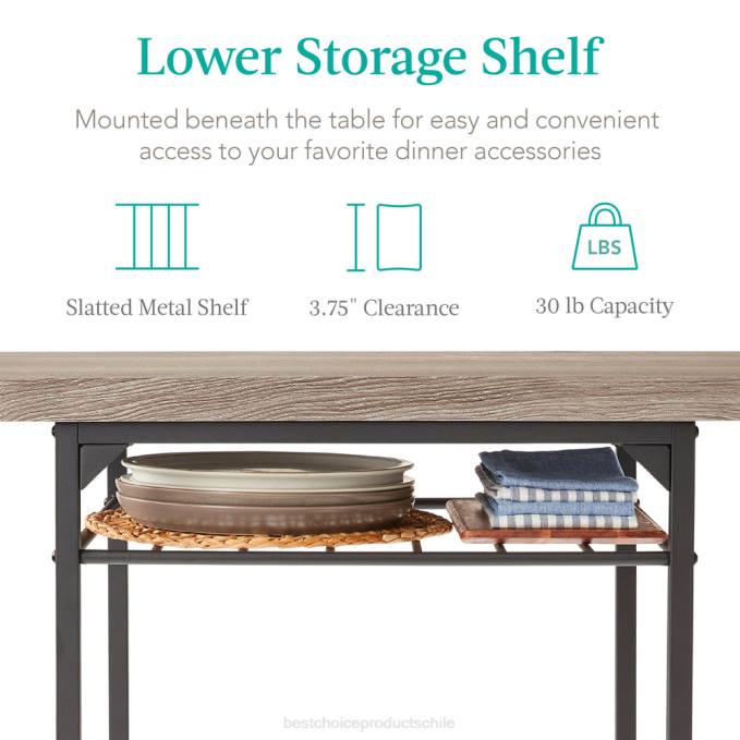 accesorio Best Choice Products Juego de comedor cuadrado moderno de 3 piezas con estante de almacenamiento. gris08BN639