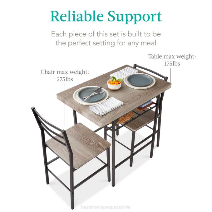 accesorio Best Choice Products Juego de comedor cuadrado moderno de 3 piezas con estante de almacenamiento. gris08BN639