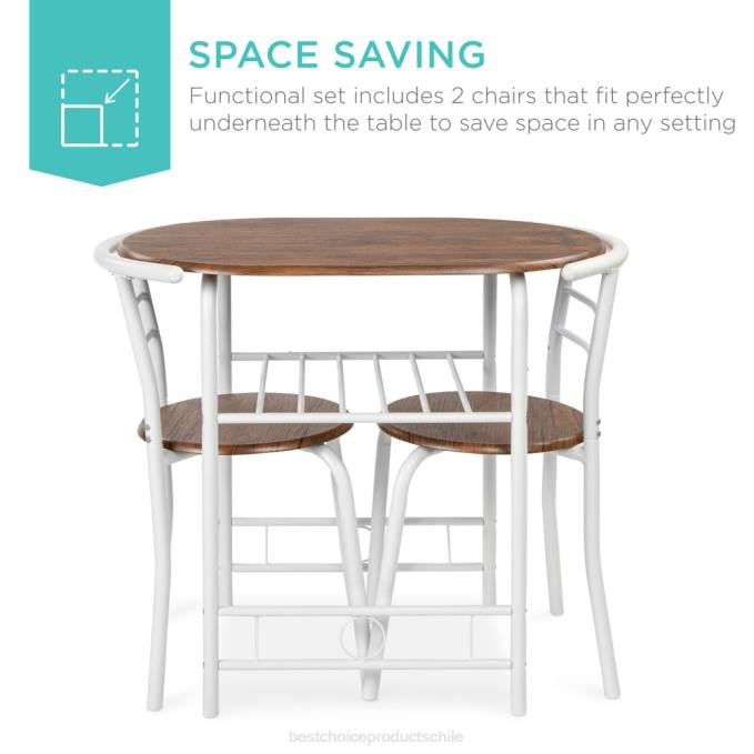 accesorio Best Choice Products Juego de comedor de 3 piezas, mesa y sillas de madera con estante inferior de almacenamiento. blanco/marrón08BN1259