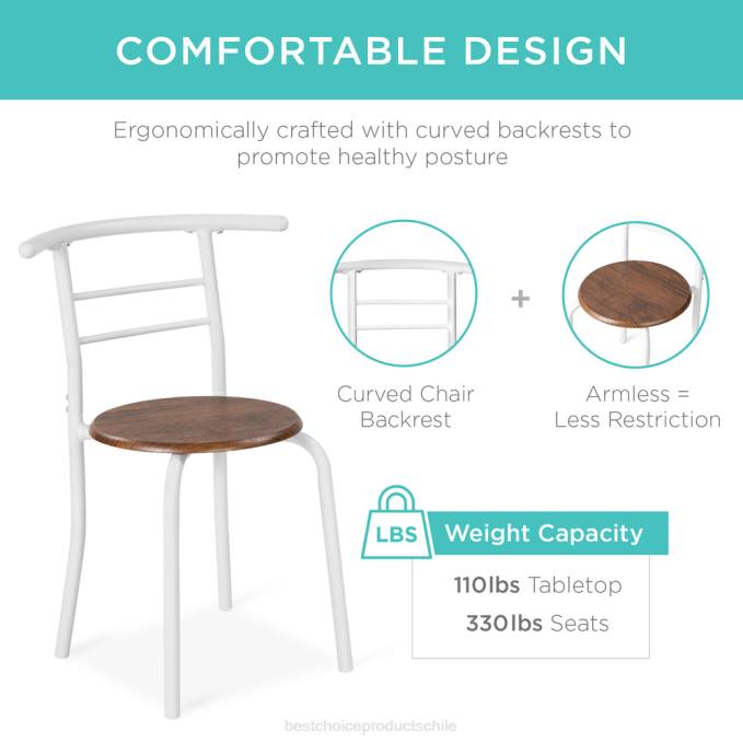 accesorio Best Choice Products Juego de comedor de 3 piezas, mesa y sillas de madera con estante inferior de almacenamiento. blanco/marrón08BN1259