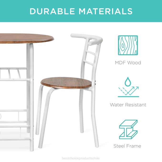 accesorio Best Choice Products Juego de comedor de 3 piezas, mesa y sillas de madera con estante inferior de almacenamiento. blanco/marrón08BN1259