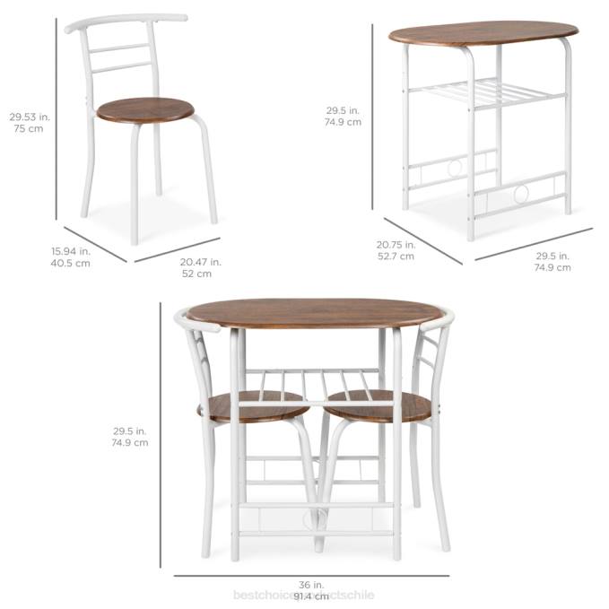 accesorio Best Choice Products Juego de comedor de 3 piezas, mesa y sillas de madera con estante inferior de almacenamiento. blanco/marrón08BN1259