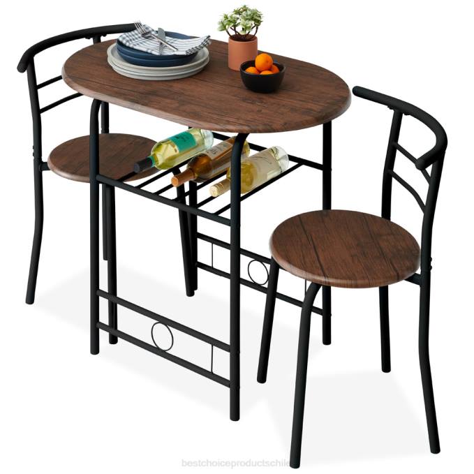 accesorio Best Choice Products Juego de comedor de 3 piezas, mesa y sillas de madera con estante inferior de almacenamiento. marrón oscuro08BN1258