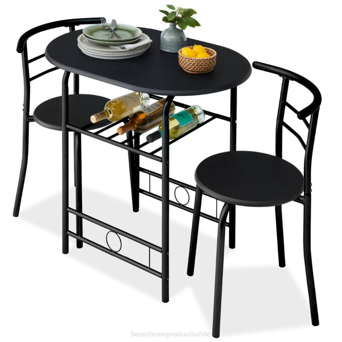 accesorio Best Choice Products Juego de comedor de 3 piezas, mesa y sillas de madera con estante inferior de almacenamiento. negro08BN1257