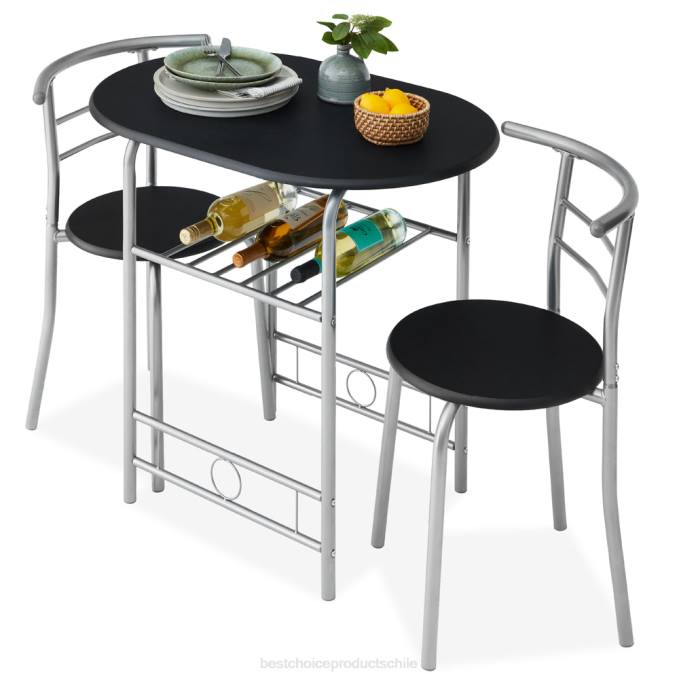 accesorio Best Choice Products Juego de comedor de 3 piezas, mesa y sillas de madera con estante inferior de almacenamiento. negro/plata08BN1256