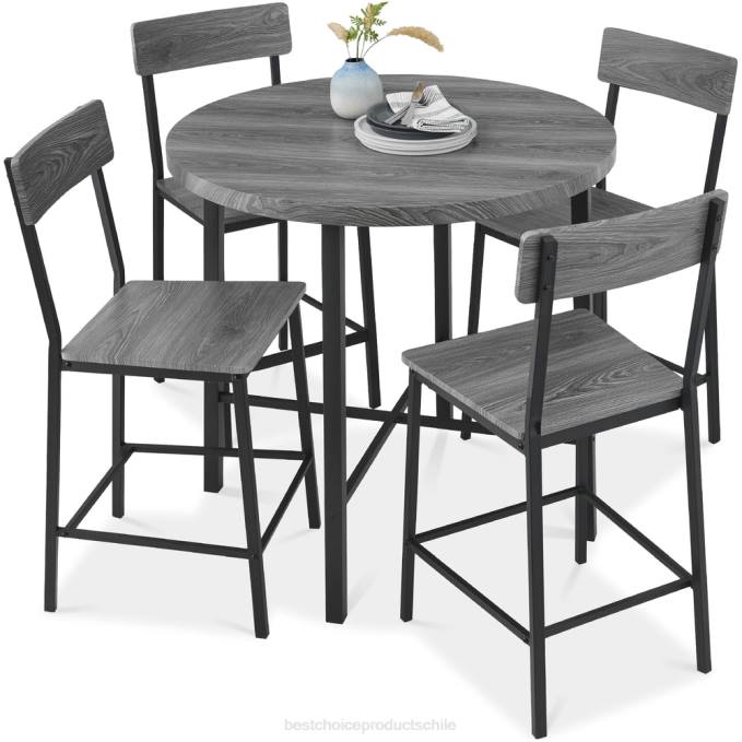 accesorio Best Choice Products Juego de comedor moderno de 5 piezas con altura de mostrador redondo y 4 sillas gris08BN689