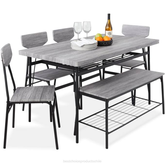 accesorio Best Choice Products Juego de comedor moderno de 6 piezas con estantes de almacenamiento, mesa, banco y 4 sillas. gris08BN368