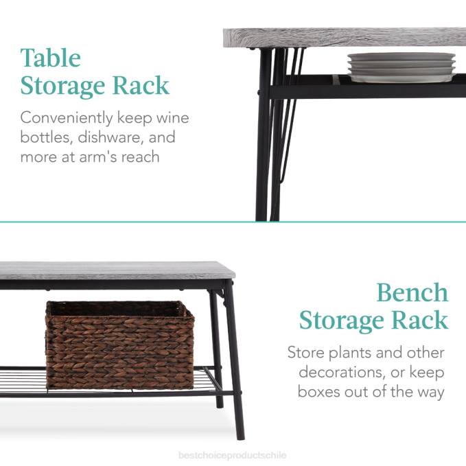 accesorio Best Choice Products Juego de comedor moderno de 6 piezas con estantes de almacenamiento, mesa, banco y 4 sillas. gris08BN368