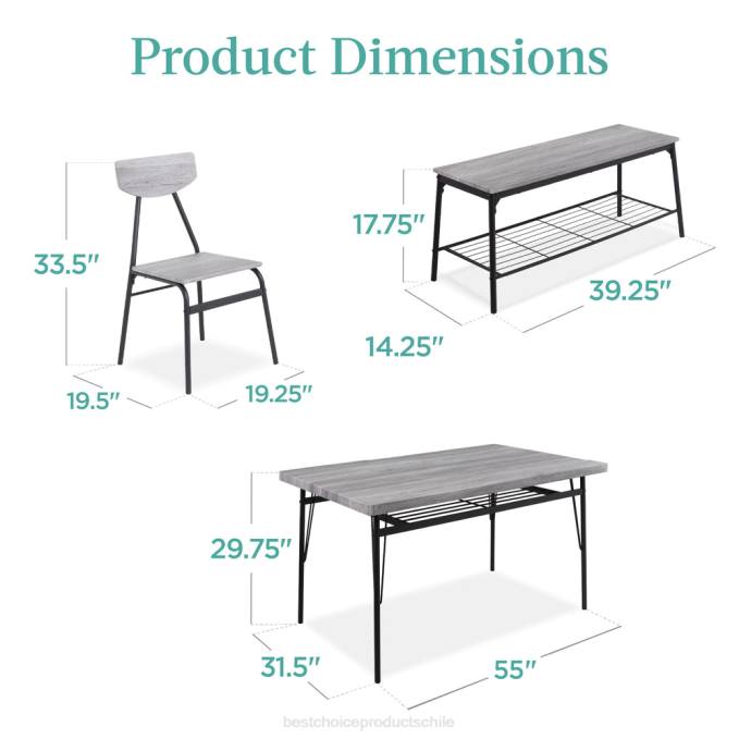 accesorio Best Choice Products Juego de comedor moderno de 6 piezas con estantes de almacenamiento, mesa, banco y 4 sillas. gris08BN368