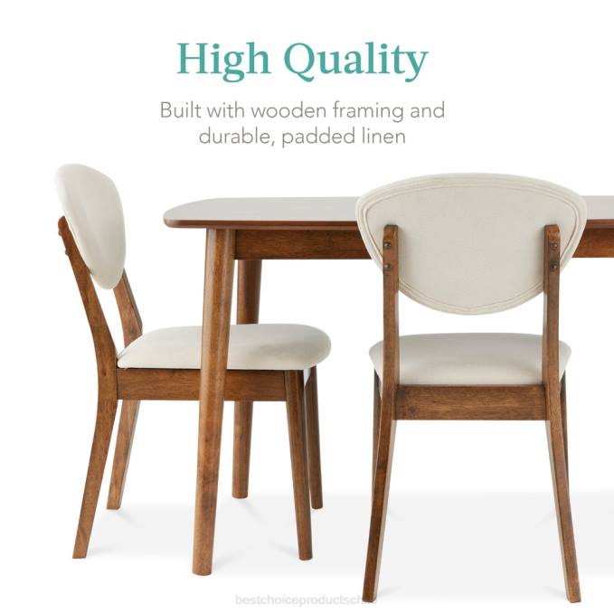 accesorio Best Choice Products Juego de comedor moderno de madera de mediados de siglo de 5 piezas con 4 sillas, asiento y respaldo acolchados Cafe Blanco08BN591