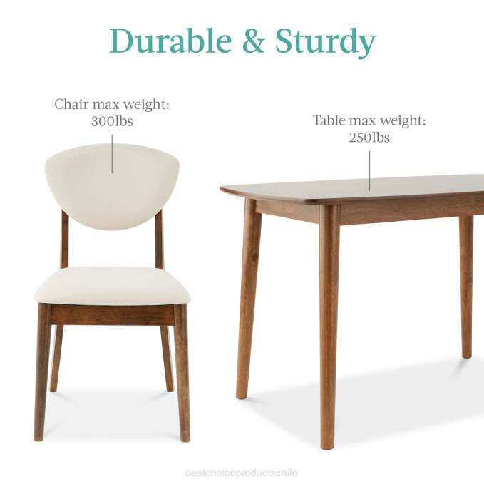 accesorio Best Choice Products Juego de comedor moderno de madera de mediados de siglo de 5 piezas con 4 sillas, asiento y respaldo acolchados Cafe Blanco08BN591