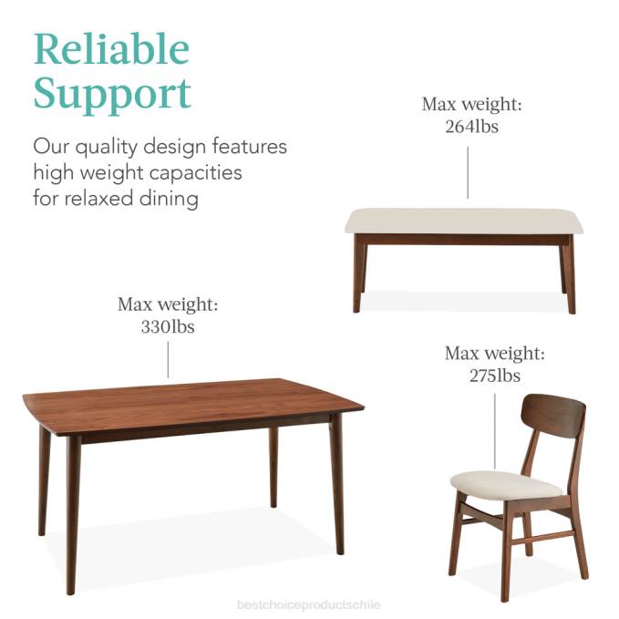 accesorio Best Choice Products Juego de comedor moderno de madera tapizado de mediados de siglo de 6 piezas con 4 sillas y banco nuez/crema08BN657