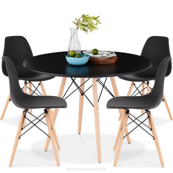accesorio Best Choice Products Juego de comedor moderno de mediados de siglo de 5 piezas con 4 sillas, patas de madera y estructura de metal. marrón/negro08BN1220