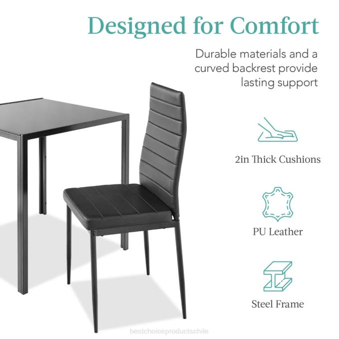 accesorio Best Choice Products Juego de mesa de comedor de 3 piezas con tapa de cristal y sillas de cuero. negro08BN672