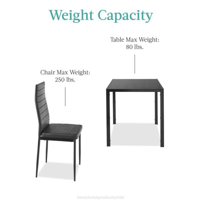 accesorio Best Choice Products Juego de mesa de comedor de 3 piezas con tapa de cristal y sillas de cuero. negro08BN672