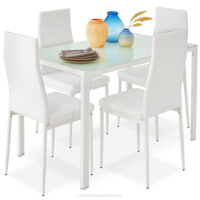 accesorio Best Choice Products Juego de mesa de comedor de 5 piezas con tapa de cristal y sillas de cuero. blanco08BN665
