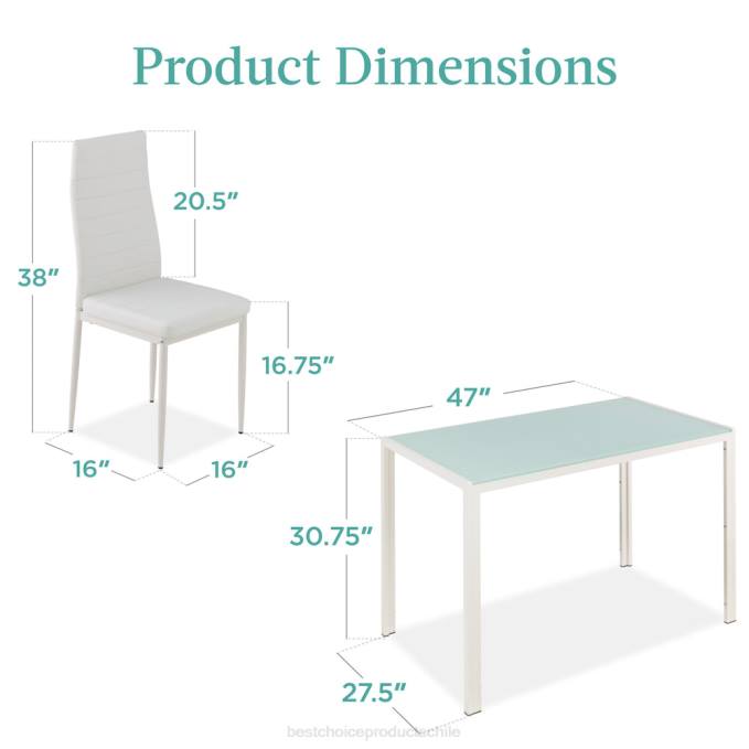 accesorio Best Choice Products Juego de mesa de comedor de 5 piezas con tapa de cristal y sillas de cuero. blanco08BN665