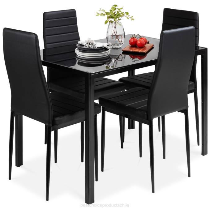 accesorio Best Choice Products Juego de mesa de comedor de 5 piezas con tapa de cristal y sillas de cuero. negro08BN664