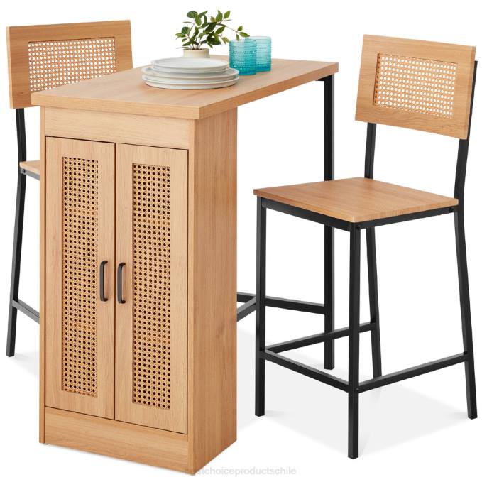accesorio Best Choice Products Juego de mesa de comedor de cocina de ratán con altura de mostrador de 3 piezas con estantes de almacenamiento natural08BN391