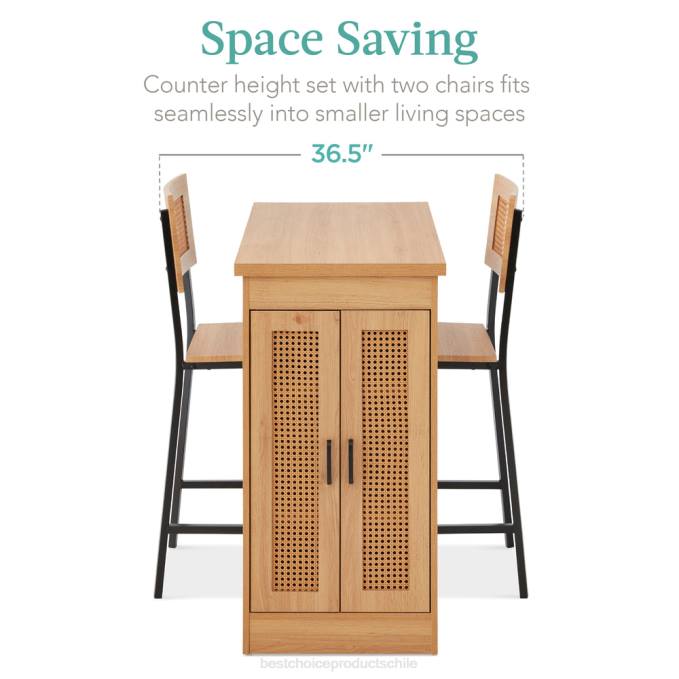accesorio Best Choice Products Juego de mesa de comedor de cocina de ratán con altura de mostrador de 3 piezas con estantes de almacenamiento natural08BN391