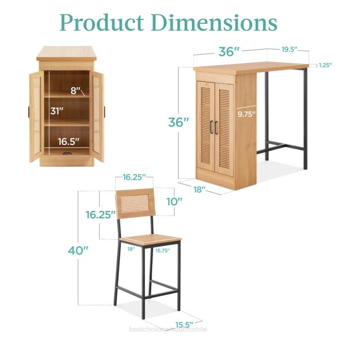 accesorio Best Choice Products Juego de mesa de comedor de cocina de ratán con altura de mostrador de 3 piezas con estantes de almacenamiento natural08BN391