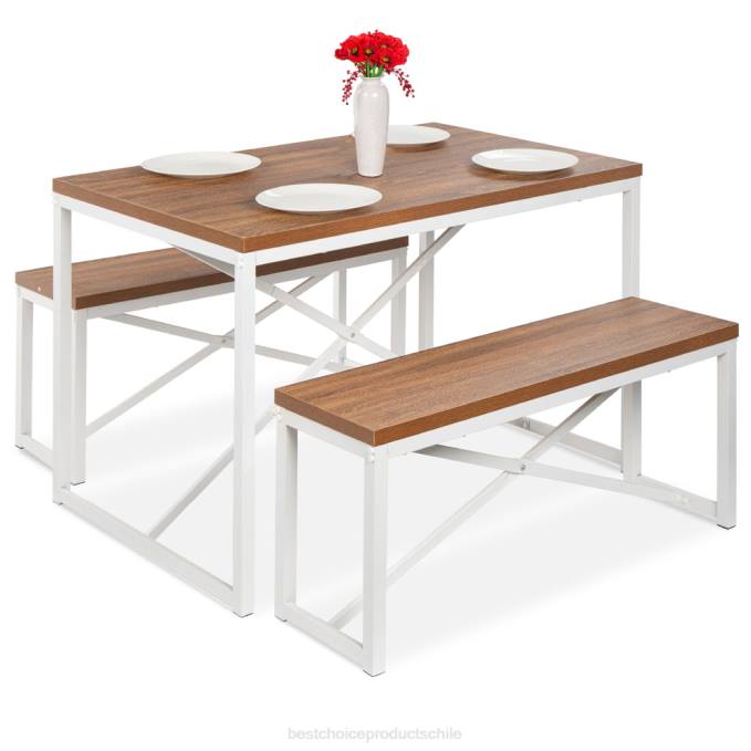 accesorio Best Choice Products Juego de muebles de comedor estilo banco de 3 piezas con 2 bancos y mesa. Cafe Blanco08BN716