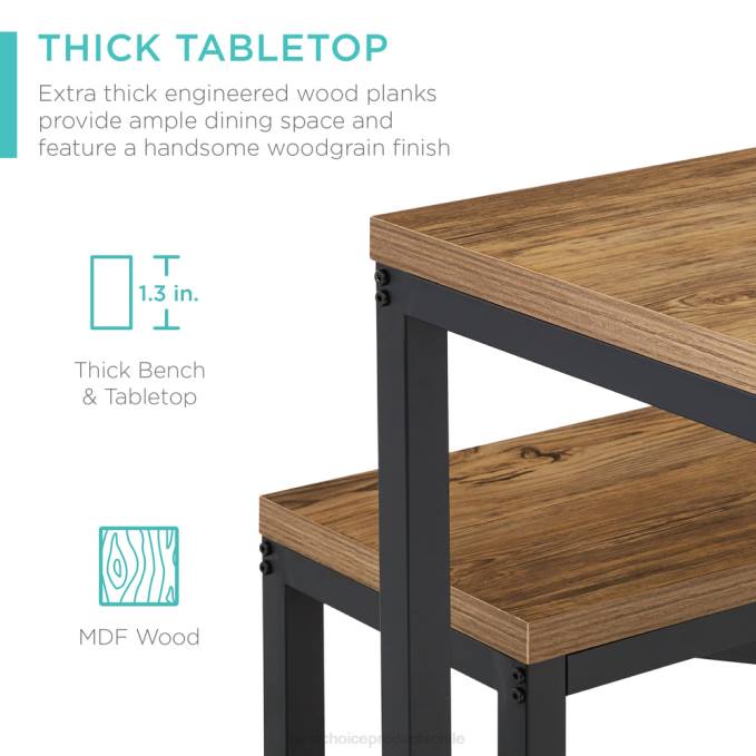 accesorio Best Choice Products Juego de muebles de comedor estilo banco de 3 piezas con 2 bancos y mesa. marrón claro/negro08BN718