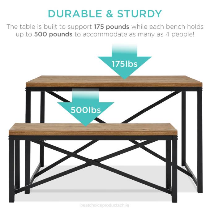 accesorio Best Choice Products Juego de muebles de comedor estilo banco de 3 piezas con 2 bancos y mesa. marrón claro/negro08BN718