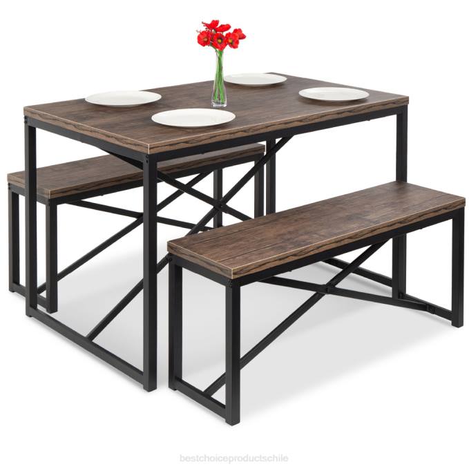 accesorio Best Choice Products Juego de muebles de comedor estilo banco de 3 piezas con 2 bancos y mesa. marrón/negro08BN715