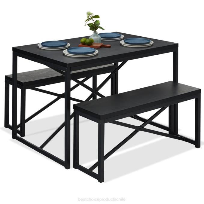accesorio Best Choice Products Juego de muebles de comedor estilo banco de 3 piezas con 2 bancos y mesa. negro08BN720