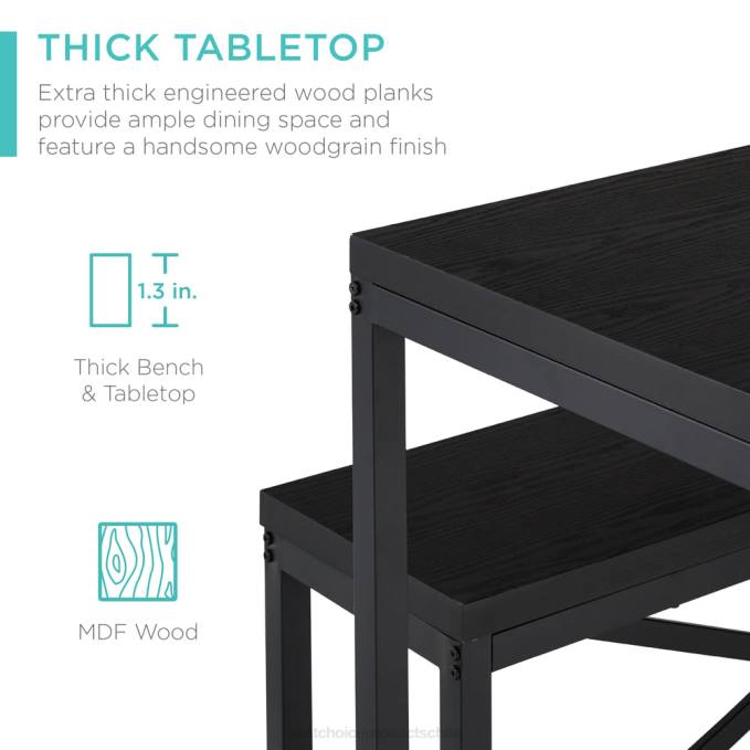 accesorio Best Choice Products Juego de muebles de comedor estilo banco de 3 piezas con 2 bancos y mesa. negro08BN720