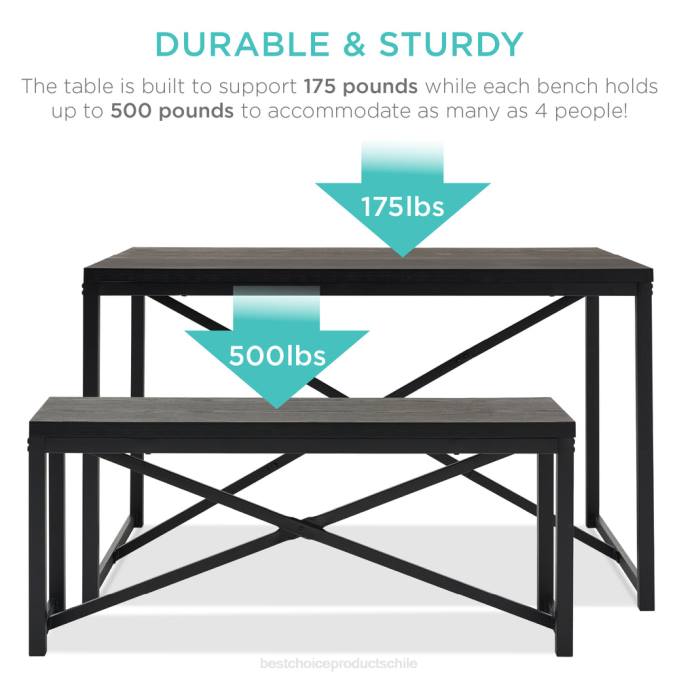 accesorio Best Choice Products Juego de muebles de comedor estilo banco de 3 piezas con 2 bancos y mesa. negro08BN720