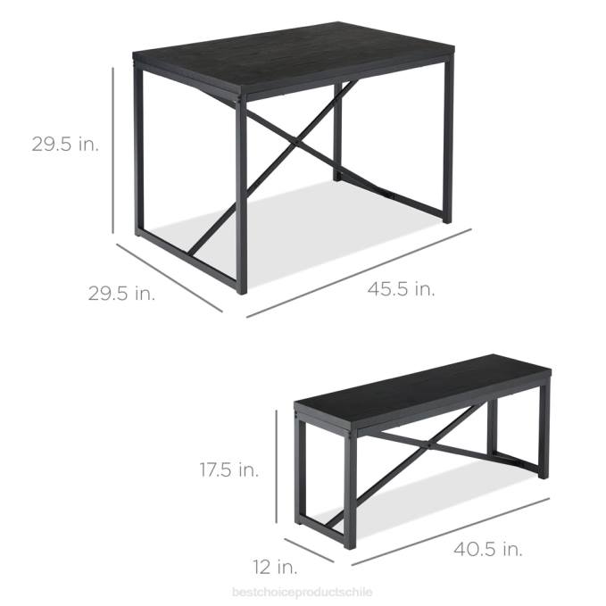 accesorio Best Choice Products Juego de muebles de comedor estilo banco de 3 piezas con 2 bancos y mesa. negro08BN720