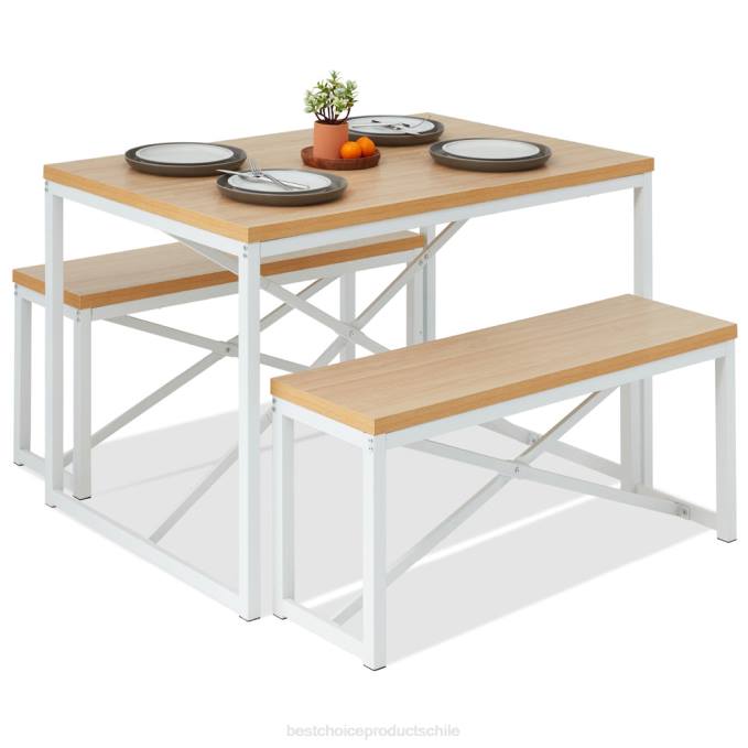 accesorio Best Choice Products Juego de muebles de comedor estilo banco de 3 piezas con 2 bancos y mesa. roble/blanco08BN719