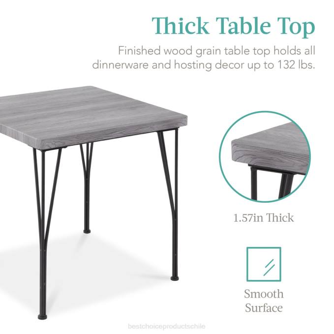 accesorio Best Choice Products Juego de muebles de mesa de comedor cuadrada de madera y metal de 3 piezas con 2 sillas gris08BN727