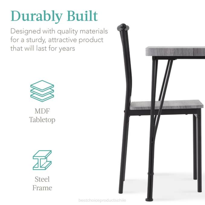 accesorio Best Choice Products Juego de muebles de mesa de comedor cuadrada de madera y metal de 3 piezas con 2 sillas gris08BN727