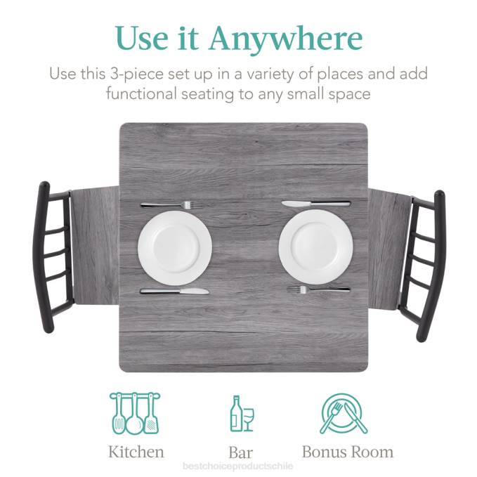 accesorio Best Choice Products Juego de muebles de mesa de comedor cuadrada de madera y metal de 3 piezas con 2 sillas gris08BN727