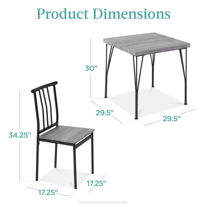 accesorio Best Choice Products Juego de muebles de mesa de comedor cuadrada de madera y metal de 3 piezas con 2 sillas gris08BN727