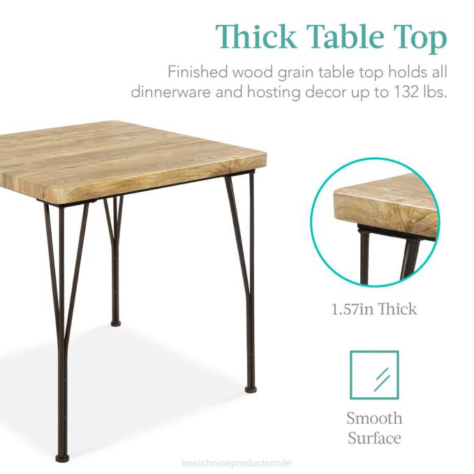 accesorio Best Choice Products Juego de muebles de mesa de comedor cuadrada de madera y metal de 3 piezas con 2 sillas marrón08BN726