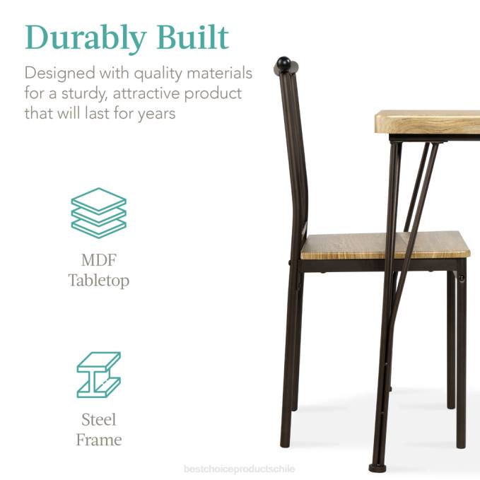 accesorio Best Choice Products Juego de muebles de mesa de comedor cuadrada de madera y metal de 3 piezas con 2 sillas marrón08BN726