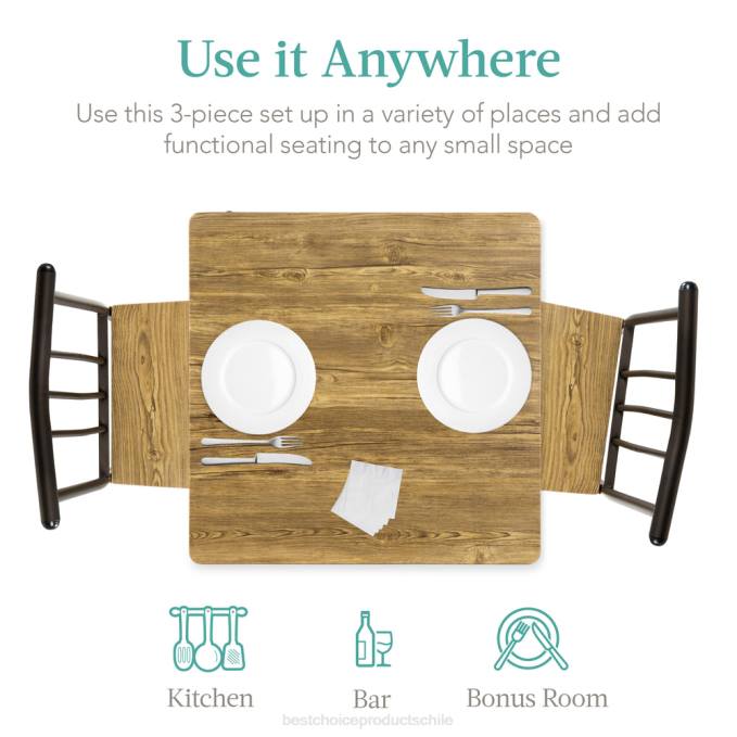 accesorio Best Choice Products Juego de muebles de mesa de comedor cuadrada de madera y metal de 3 piezas con 2 sillas marrón08BN726