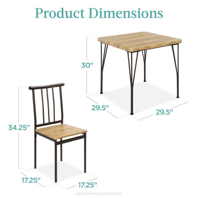 accesorio Best Choice Products Juego de muebles de mesa de comedor cuadrada de madera y metal de 3 piezas con 2 sillas marrón08BN726