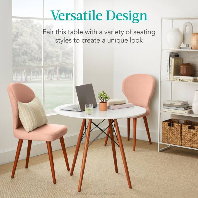 accesorio Best Choice Products mesa de comedor moderna redonda de mediados de siglo con patas de madera de haya: 35,5 pulgadas blanco08BN663