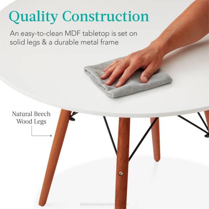 accesorio Best Choice Products mesa de comedor moderna redonda de mediados de siglo con patas de madera de haya: 35,5 pulgadas blanco08BN663